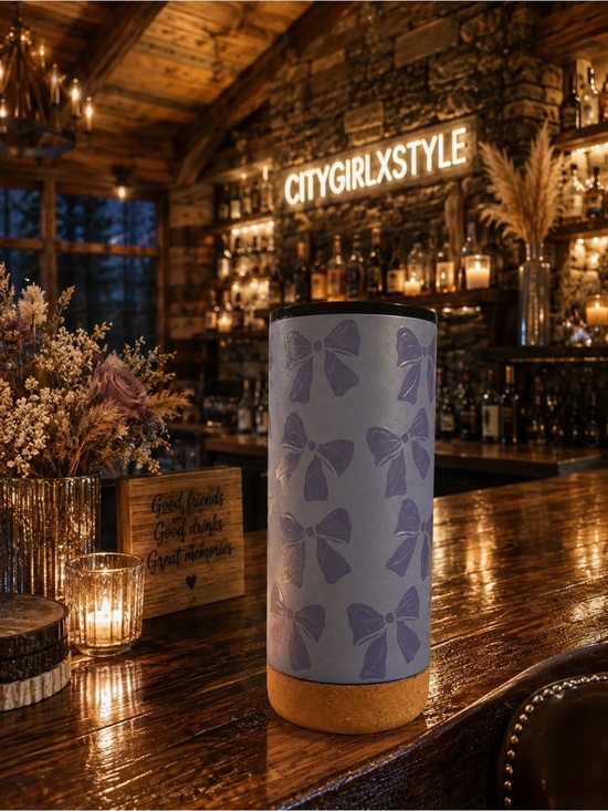 Other - Bow Print Tumbler with Cork Base - Lavender & Cork